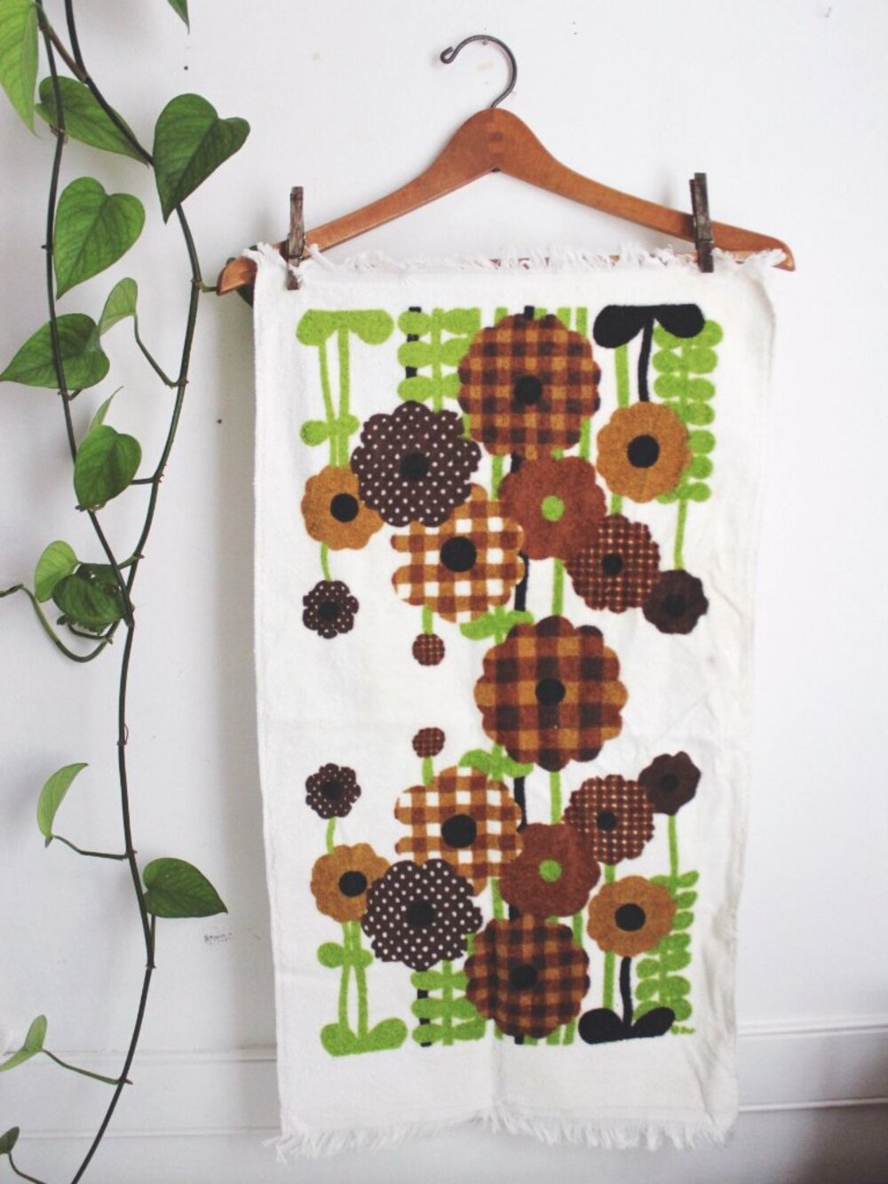 Vintage 70s Floral Terry Cloth Dish Hand Kitchen Towel Cannon Gingham Retro Mid